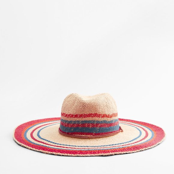 NWOT Zara Striped Woven Wide Brim Hat